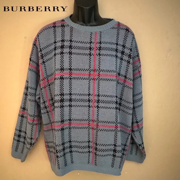 Burberry Plaid Wool Sweater XXL loose fit VINTAGE gently worn